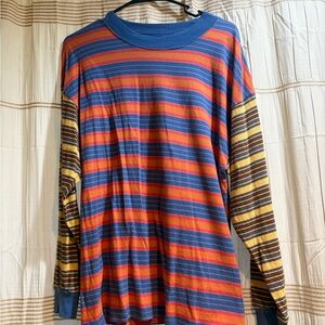 UO BDG Striped Long Sleeve Tee in Blue, Orange & Yellow
